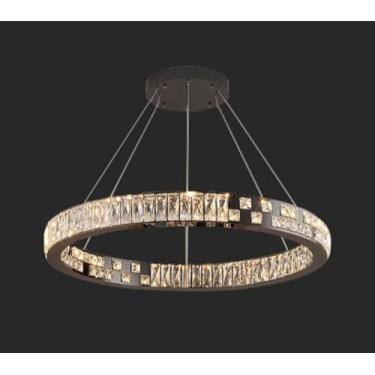 Imagem de Lustre moderno de luxo com cristais espessos em formato duplex - Luminária sofisticada para sala de estar (círculo único de 100 cm)