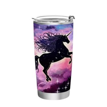 Imagem de Blueangle Copo de 590 ml com tampa e canudo, copo de café com água isolada a vácuo de aço inoxidável, caneca de viagem de cavalo galáxia, copo térmico para bebidas quentes e frias (464)