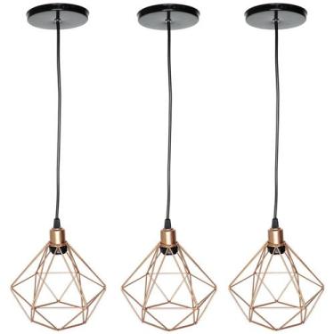 Imagem de 3 Pendente Aramado Diamante Luminária Lustre Luxo Pequeno Teto Retrô A