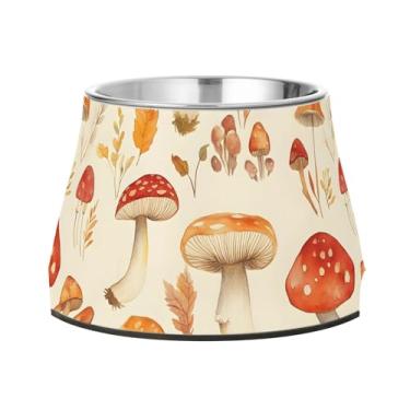 Imagem de SEHANY Tigelas para cães de ervas e cogumelos antiderrapante de aço inoxidável com fundo de borracha para evitar tombamento, tigelas elevadas para comida e água quadriculadas para cães e gatos