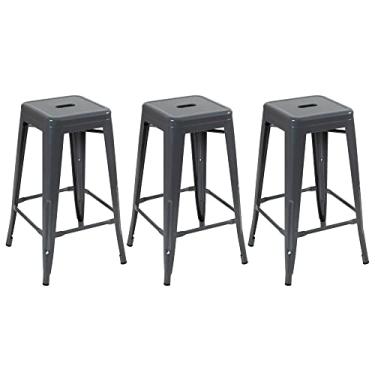 Imagem de Loft7, Kit 3 Banquetas Iron Tolix Design Industrial em Aço Carbono 76 cm Alta sem Encosto Vintage Elegante e Versátil Cozinha Bar Sala de Jantar Varanda Gourmet, Cinza escuro