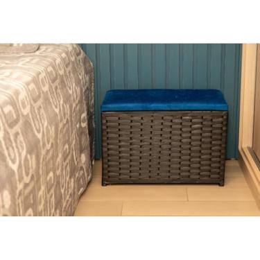 Imagem de Puff Baú Organizador 80 L Fibra Sintética com Assento Suede – Multiuso para Sala Quarto e Ambiente Decorativo (PRETO/AZUL)