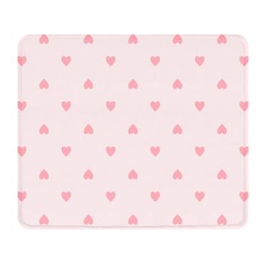 Imagem de Seorsok Tapete de rato com padrão de coração rosa pequeno, tapetes de rato texturizados premium para computador portátil de escritório, tapetes de rato bonitos quadrados laváveis com bordas costuradas