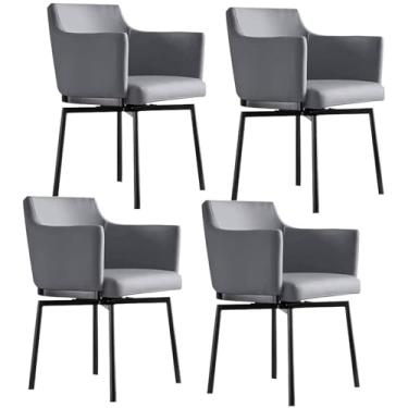 Imagem de Cadeiras de jantar giratórias de 180°, cadeira de jantar estofada ergonômica com encosto automático e apoio de braço pernas de aço carbono D 4 peças