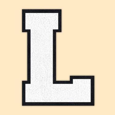 Imagem de QianSiLi Remendos de letras universitárias de chenille branco de 11 cm, letras grandes para jaquetas Letterman, moletons com capuz, mochilas, coletes, roupas, adesivos individuais da letra L