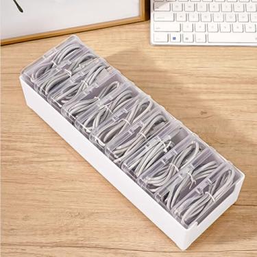 Imagem de Estojo organizador de cabos com 7 abraçadeiras, caixa de gerenciamento de cabos de mesa com interruptor, organizador de cabos de alimentação para escritório, casa, acessórios de mesa, materiais de