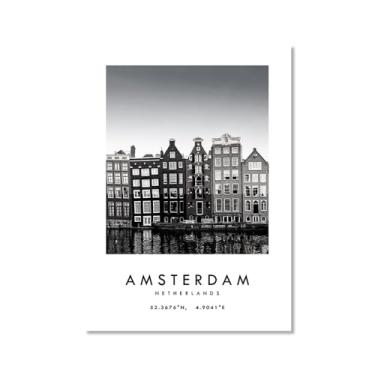 Imagem de Pôster de cidade preto e branco - impressão de viagem Roma Las Vegas Veneza Paris Sydney Amsterdã Amalfi Sanfrancisco Pintura em tela impressões de paisagem da cidade do mundo imagens de parede pôster