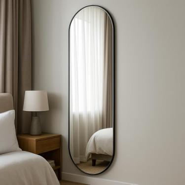 Imagem de Espelho Cápsula Decoração Premium Do Tamanho Compacto ao Corpo Inteiro Design Moderno com Máxima Amplitude para Banheiro Quarto Sala Hall Camarim (Preto, 160x70)