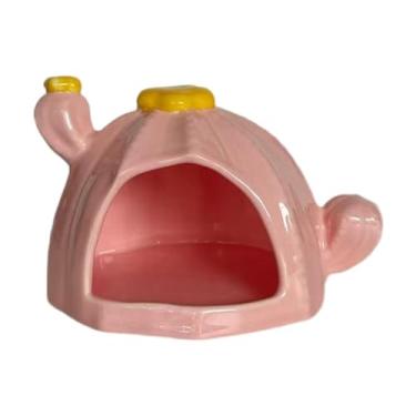 Imagem de WeiLaiKeQi Tigela de comida para hamster de cerâmica, casinha fofa para pequenos animais, esconderijo em forma de caverna, para hamster, ouriço, chinchila, Rosa