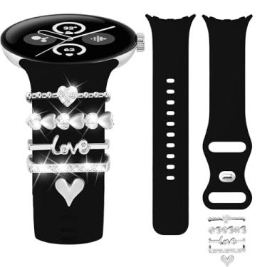 Imagem de HAYONLIY Pulseiras de silicone femininas de silicone compatíveis com Google Pixel Watch 4/3 de 41 mm/Pixel Watch 2/1, lindas pulseiras decorativas