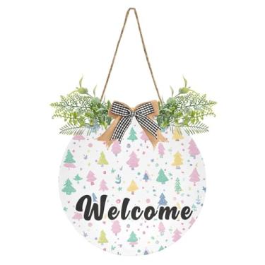 Imagem de YETTASBIN Placa de boas-vindas para árvore de Natal, placa de parede à prova d'água, guirlanda decorativa de alpendre para inauguração de casa, quintal, jardim, decoração de férias, 30 x 30 cm