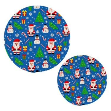 Imagem de Wassud Conjunto de trivet Papai Noel boneco de neve tripé para pratos quentes suportes de panela redondos almofadas quentes de algodão porta-copos resistentes ao calor para decoração de cozinha