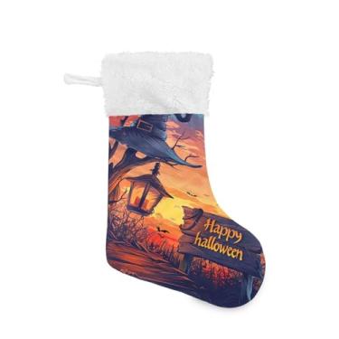 Imagem de Coikll Meias de Natal ao anoitecer de Halloween, meias penduradas em lareira para decoração de Natal em família, decoração de festa de Natal 45 x 31 cm