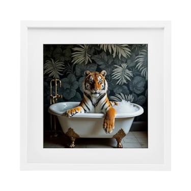 Imagem de Stupell Industries Tiger in Exotic Bubble Bath Impressão emoldurada branca sob vidro, design por Lettered and Lined, 13 x 13