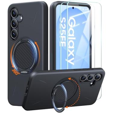 Imagem de JAME Capa para Samsung Galaxy S25 FE, compatível com Magsafe, 2 unidades, protetor de tela, suporte de anel, suporte de suporte, capa protetora de camada dupla à prova de choque para Galaxy S25 FE