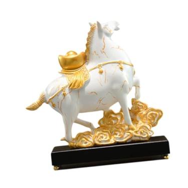 Imagem de Fxzqgnh Estatueta de Cavalo, Estátua de Animal Feita de Resina, Figura Chinesa de Feng Shui, Decoração de Mesa para Lareira, Armário em Estilo Campestre, Pres, Ouro branco, Tamanho real