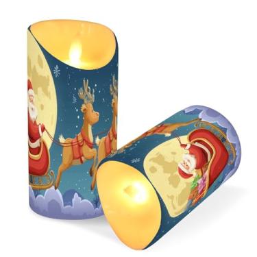 Imagem de ATTX Pacote com 2 velas voadoras sem chama de Papai Noel – Velas de pilar de LED de 7,6 x 9,9 cm com controle remoto e temporizador para casa, casamento, decoração de acampamento #283