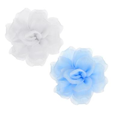 Imagem de PATIKIL 2 peças de broche de flor de tecido de cetim grande de 12 cm para mulheres broches florais elegantes de organza para casamento, dança, festa, roupas, vestido, acessórios, branco, azul