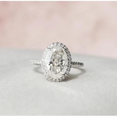 Imagem de Anel de diamante oval de luxo ultracintilante 1-8CT CZ banhado a prata amizade promessa joia moderna ideal para casamento ou uso diário, lindo presente para ela, Prata, Sem pedra preciosa