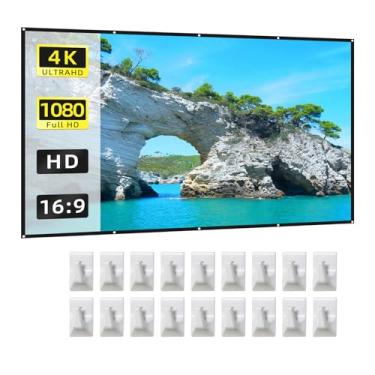 Imagem de Tela de Projetor 120 Polegadas 16 9 HD 4K Dobravel Portátil - Cortina Filme com Ganchos para Teatro em Casa Indoor Escri