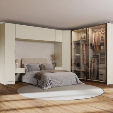 Imagem de Guarda-roupa Modulado de Canto Obliquo 8 Peças com 9 Portas Orion Cabecasa Madeiraoriginals Aveia/Reflecta