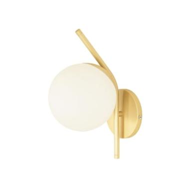 Imagem de Arandela de Parede Inclinada Modelo Jabuticaba - Globo de Vidro Dourado Alumínio, Soquete E27 Bivolt, Luminária Decorativa para Quarto, Sala ou Hall (Dourada)