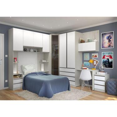 Imagem de Guarda Roupa Canto Solteiro Vidro C/ Escrivaninha Legno Crem