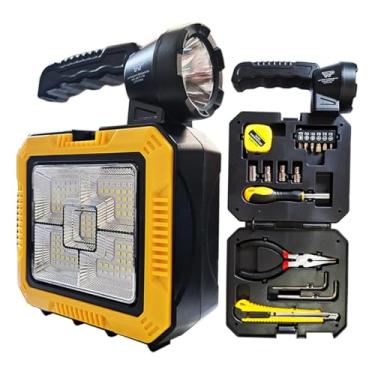 Imagem de Lanterna Holofote LED Recarregável Solar 5-em-1 c/Kit Ferramentas Completo e Power Bank