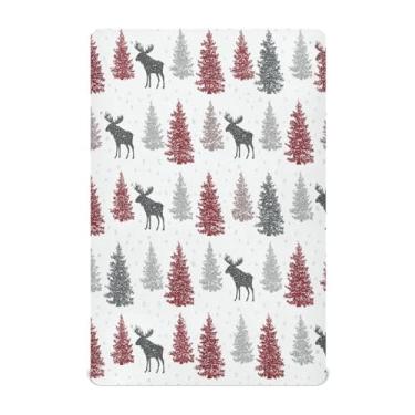 Imagem de Qilmy Lençóis de berço de árvore de Natal, macio e respirável, de microfibra elástica, lençol com elástico para meninos e meninas, 132 x 71 cm, capa de colchão infantil portátil