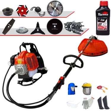 Imagem de Máquina de Corta Grama Costal Terra À Gasolina 43cc 1,7HP de Potência Roçadeira Completa Com Carretel Nylon + 8 Opções de Corte + Óleo Toyama 2T + EPI