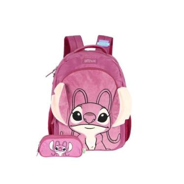 Imagem de Kit Mochila Stitch Costas E Estojo Triplo Kids Escolar Roxo