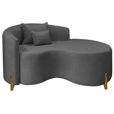 Imagem de Divã Recamier Curvo Sala De Estar Recepção Inglaterra 150cm Pés Madeira Lado Direito Linho Cor Cinza Escuro