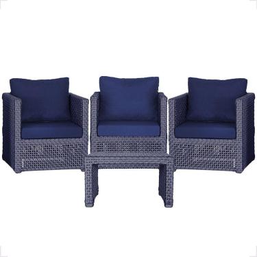 Imagem de Mesa E 3 Poltronas Madri Corda Náutica Estofado 10 Trama Azul