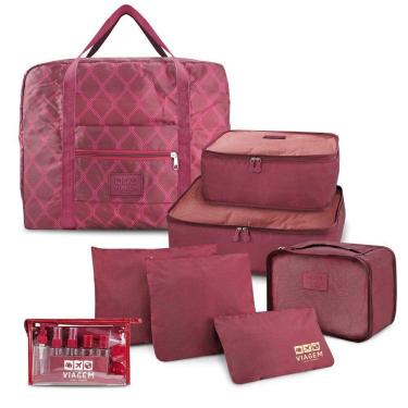 Imagem de Kit Organizador De Malas 6 Peças + Bolsa Dobrável + Frascos De Viagem 10 Peças Vinho