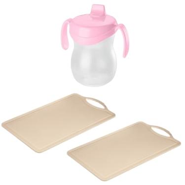 Imagem de Kit 2 Tábua Cinza Plástica de Corte Pequena + 1 Garrafa Infantil 310ml Plástica Atóxica Rosa
