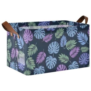 Imagem de Caixas organizadoras grandes abstratas de folhas tropicais para organização e armário de armazenamento, cestas decorativas para decoração de casa, organização e armazenamento de sala de jogos 17 x 29