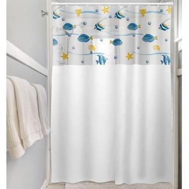 Imagem de Cortina de Box Banheiro Vinil com Ganchos – Cortina para Box Impermeável e Fácil de Limpar (VISOR PEIXES)