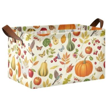 Imagem de Organizador de toalhas para armário para armazenamento de suéteres, caixas de armazenamento decorativas dobráveis com alças, caixas para organização 17 x 29 x 25 cm, abóboras para colheita de outono