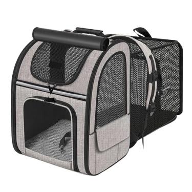 Imagem de Asixxsix Porta-mochila para Gatos Expansível, Bolsa de Viagem Dobrável para Animais de Estimação Com Malha Respirável, Fundo Acolchoado e Bolsos Laterais, Comporta Animais de 18 (Cinza (com borda