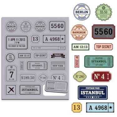 Imagem de GLOBLELAND Carimbos de borracha aderentes vintage 22 x 17,8 cm com número de diário de fundo EVA com suporte de aderência, conjunto de carimbos de borracha retrô para fazer cartões, álbum de fotos