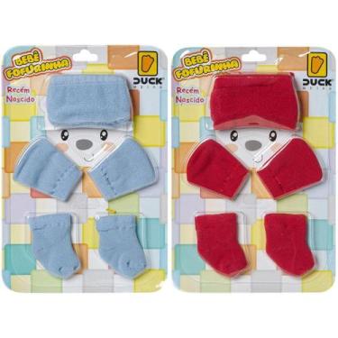 Imagem de 2 Kit Bebê Meias Touca Luvas Recém Nascido Menino Saída Maternidade - 