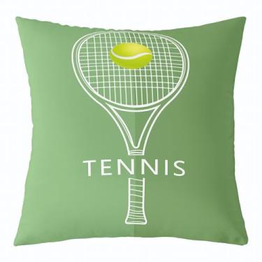 Imagem de Capa de almofada esportiva infantil para meninos 40,6 cm x 40,6 cm, capa de almofada reversível para amantes de tênis, raquete de tênis e bola, estampa verde para quarto