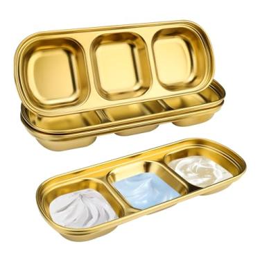 Imagem de Chihutown Bandeja de servir com compartimento dourado de aço inoxidável, tigelas de esteticistas DIY, bandejas de servir com 3 compartimentos para beleza, arte de unhas e joias