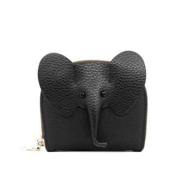 Imagem de Carteira feminina de couro genuíno com dobra dupla/tripla - Suporte minimalista para cartão de crédito com bloqueio de RFID e bolso para moedas, Preto, Casual