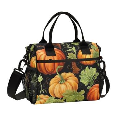 Imagem de GAIGEO Lancheira isolada de abóbora e folhas de Ação de Graças para adultos, lancheira isolada com bolsos, lancheira de escritório, M