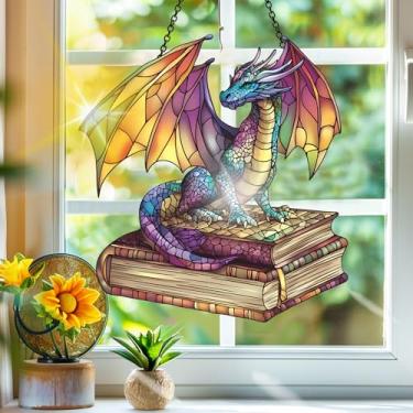Imagem de Apanhador de sol de acrílico colorido, apanhadores de sol, dragão livro, decoração de janela, arte de parede de criador de arco-íris, para quarto, varanda, interior, exterior, jardim, enfeites de