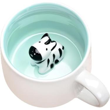 Imagem de Caneca fofa 3D animal cerâmica café xícara de chá com alça, estatueta de animal feita à mão copo de cerâmica para café, chá, leite zebra