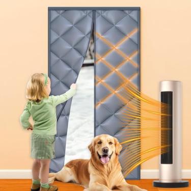 Imagem de Wokyo Cortina de porta com isolamento térmico magnético, capa térmica de pano Oxford cinza, serve para 91,4 cm x 208,3 cm de espessura, enchimento de algodão, à prova de vento, rolha de corrente para