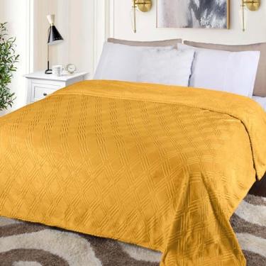 Imagem de Superior Cobertor acolchoado de diamante, cobertor de lã de pelúcia macio para sofá, cama e sala de estar, aconchegante, leve para todas as estações, cobertor do Alasca, casal/Queen, dourado