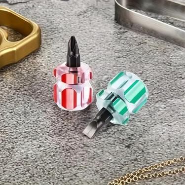 Imagem de Conjunto de 2 peças de chave de fenda com cabeça de rabanete, cabo transparente, cabo curto de precisão para conserto de eletrônicos, máquina de costura, reparos domésticos, multicolorido